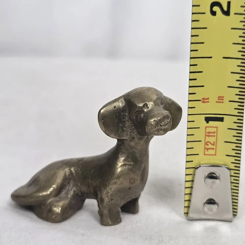 Vintage Miniature Brass Dachshund Figurine Cast Metal Weiner Dog Puppy Mini